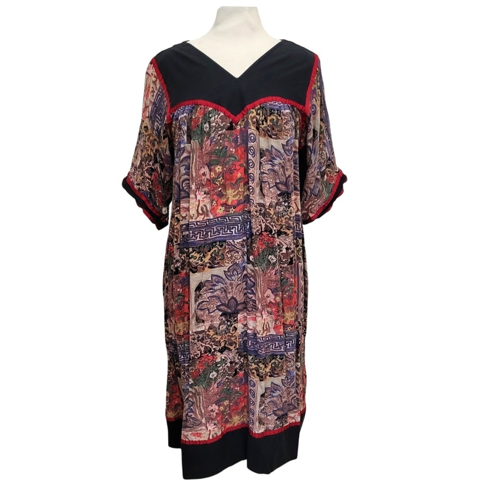VTG Krist Gudnason Egyptian Black Print Kaftan Muumuu House V-Neck Maxi Dress L - Picture 2 of 9